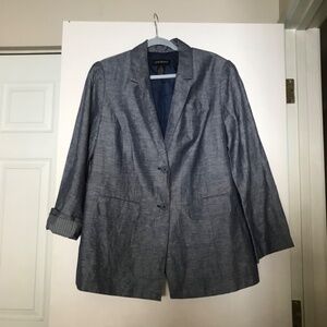 Lane Bryant Blazer Jacket 16 linen blend oversized fit roll cuffs plus size blue